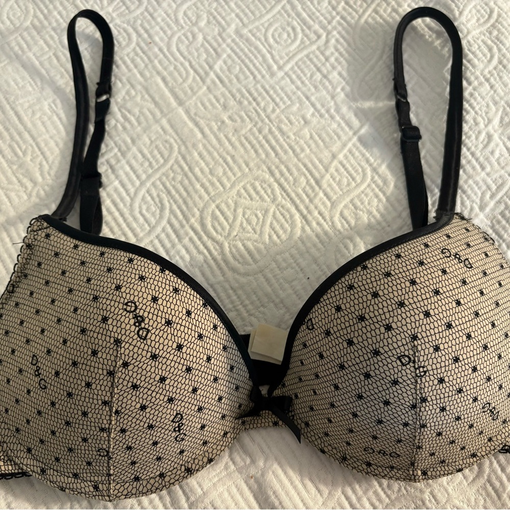 D&G Black and Cream Patterned Bra
